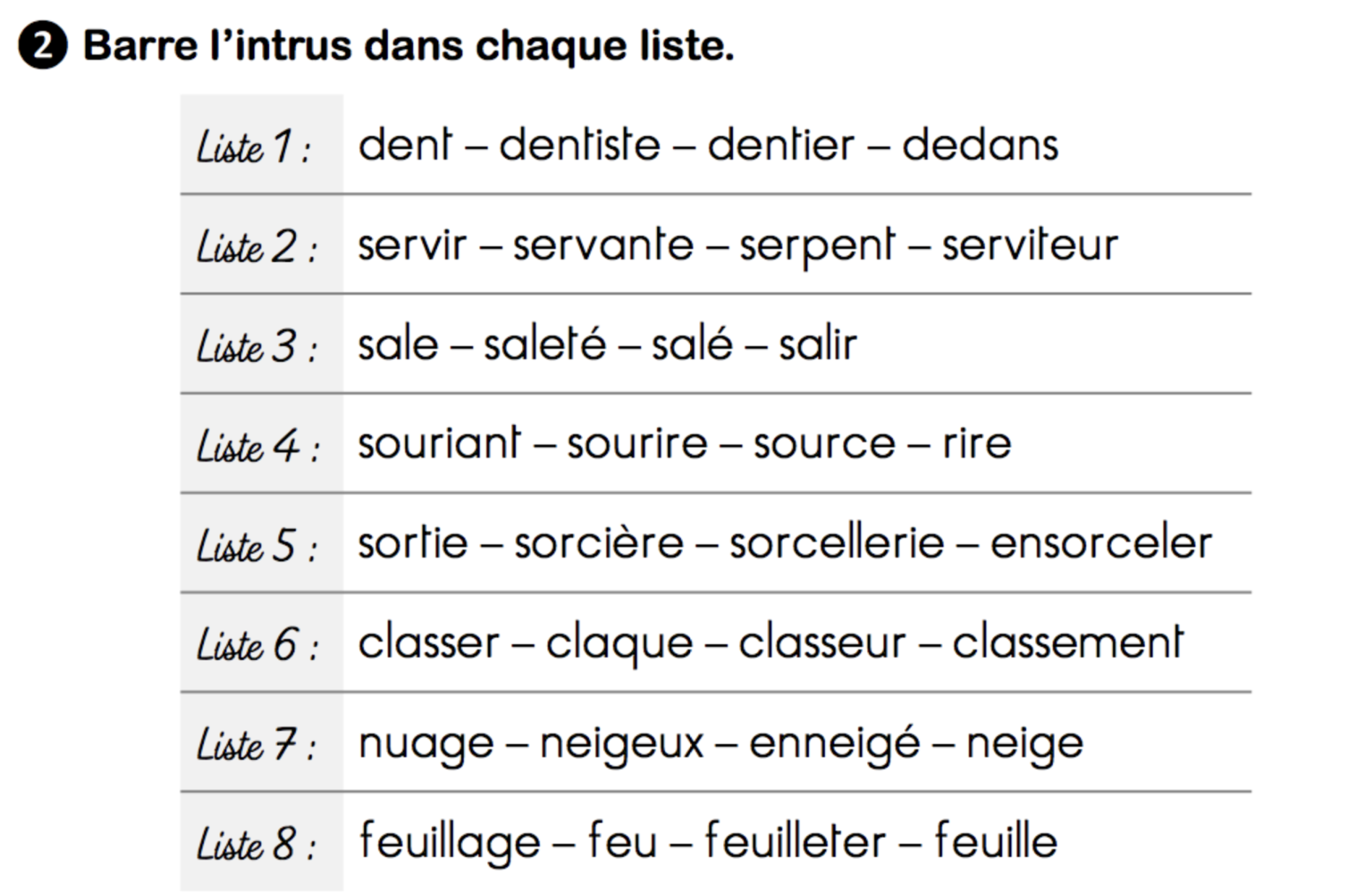 évaluation les familles de mots ce leçon famille de mots ce Mcascidos ...